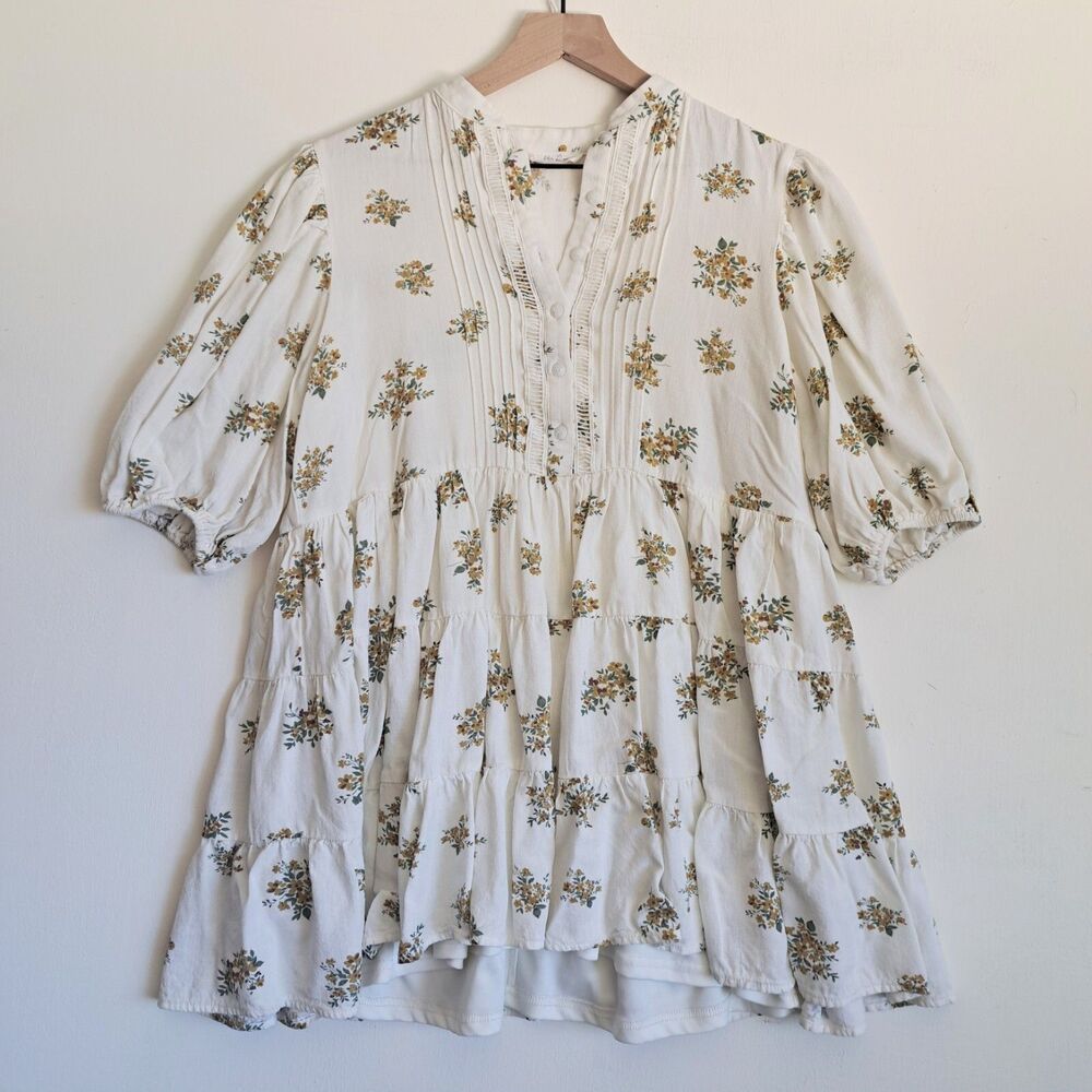 Anthropologie Cream Floral Mini Dress or Shirt